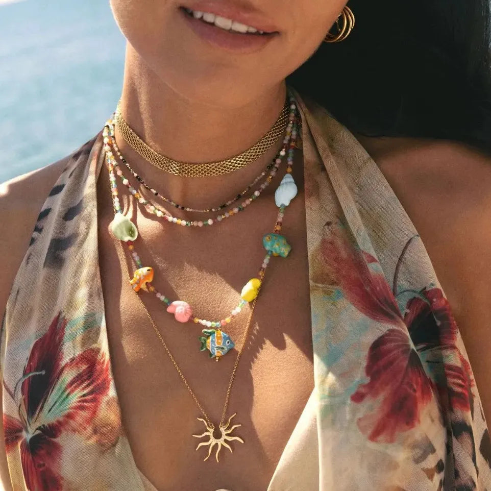 Ocean Series Conch Small Fish Shell Necklace Women Girls Handmade Beaded Choker