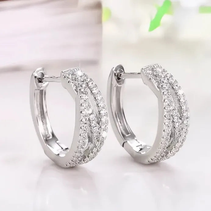 Geometric Twist Hoop Earrings with Cubic Zirconia Silver Tone Jewelry