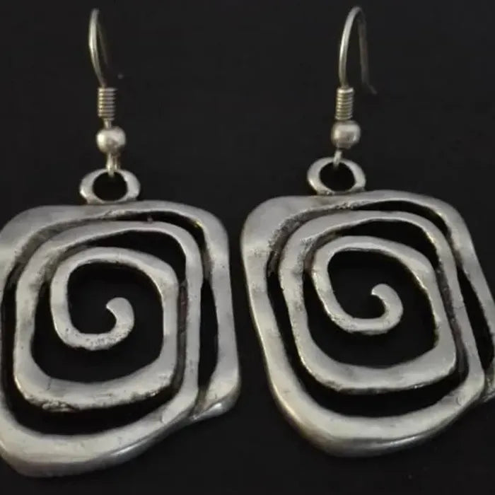 Vintage Ethnic Spiral Hollow Drop Earrings for Women Silver Zinc Alloy Boho Jewelry