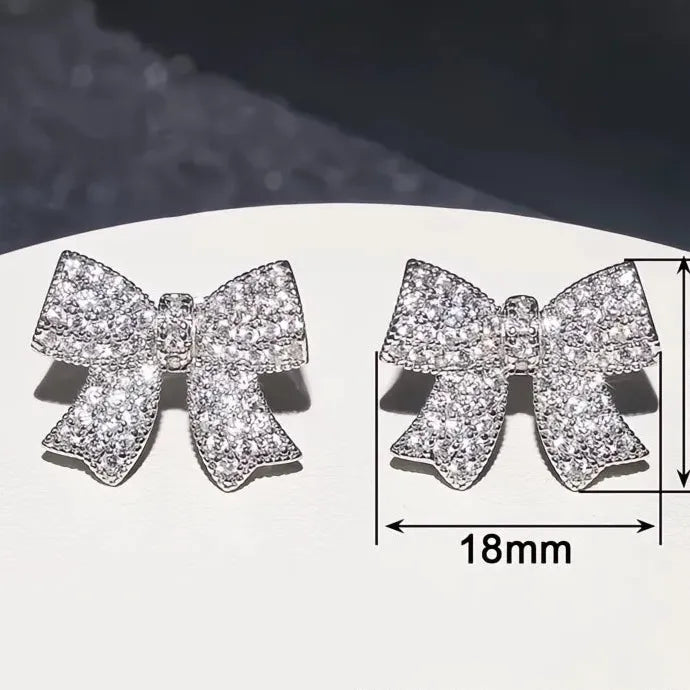 Delicate Bowknot Copper CZ Stud Earrings for Women Wedding Jewelry Gift