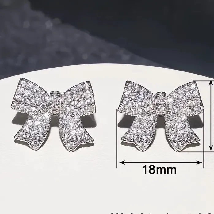 Stylish Bow Stud Earrings for Women with Sparkling Cubic Zirconia