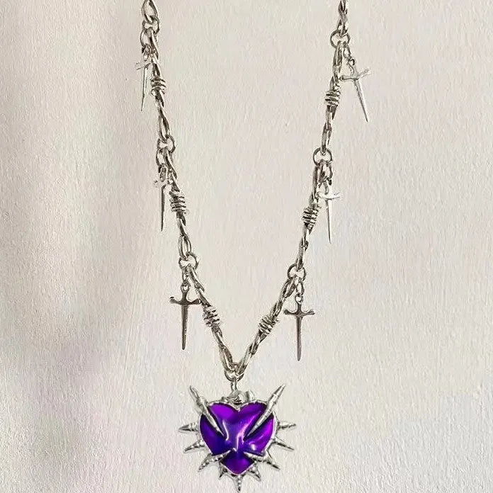Black Heart Pendant Necklace Women Gothic Y2K Punk Cross Thorn Zinc Alloy Gift