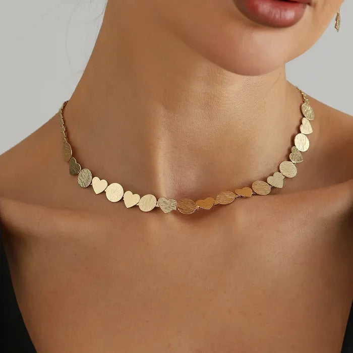 Heart and Geometric Zinc Alloy Necklace Bracelet Earrings Set for Women