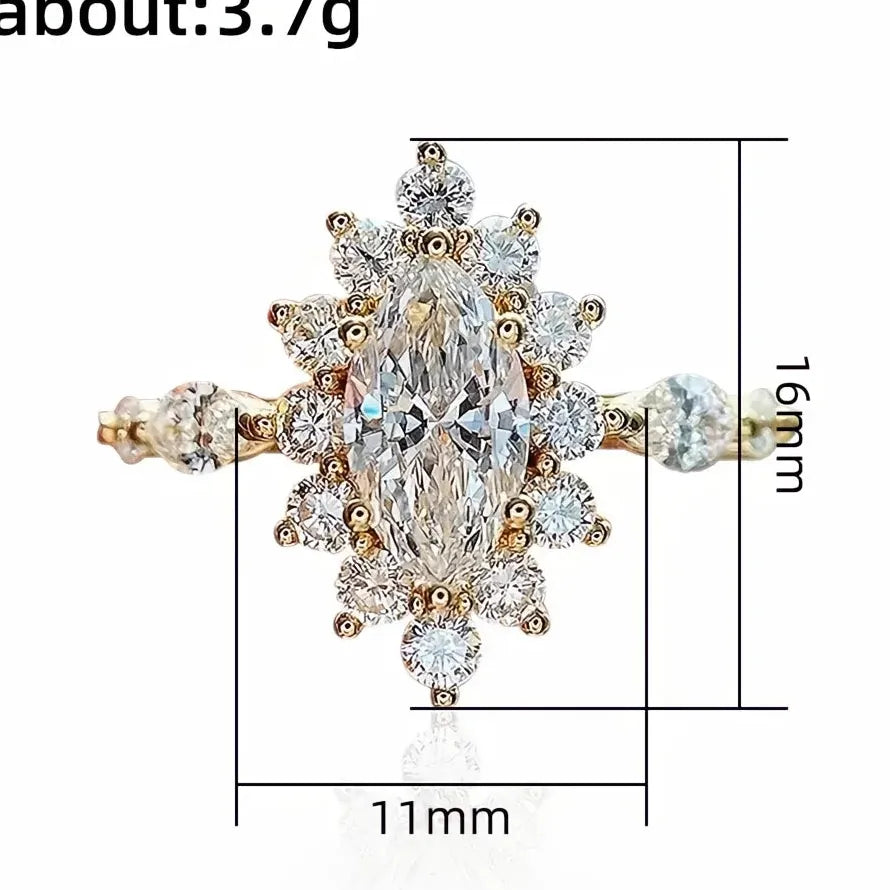 Sparkling Cubic Zirconia Geometric Brass Wedding Engagement Ring 2022
