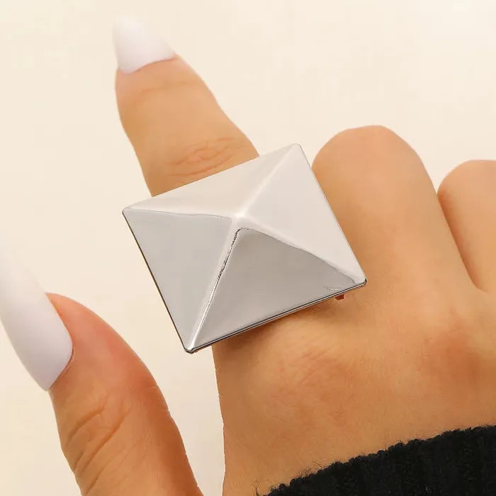 Adjustable Geometric Square Pyramid Open Ring for Women Jewelry Gift