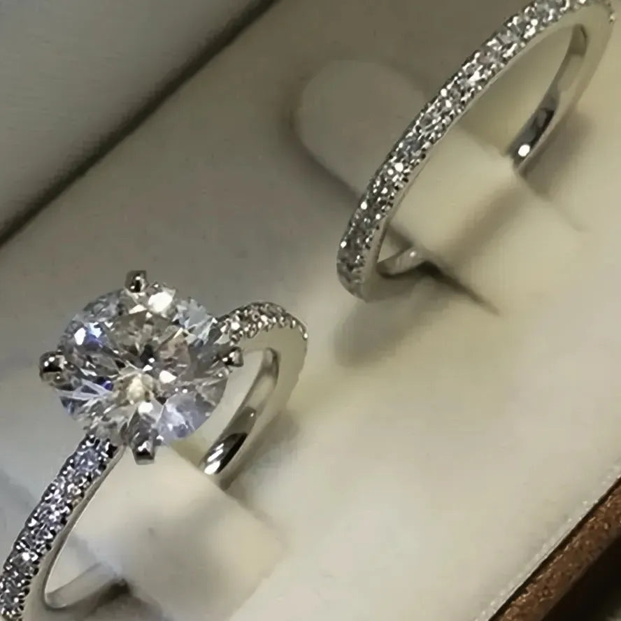 Elegant Round Square CZ Rings for Women Silver Brass Cubic Zirconia Wedding Engagement Jewelry Set