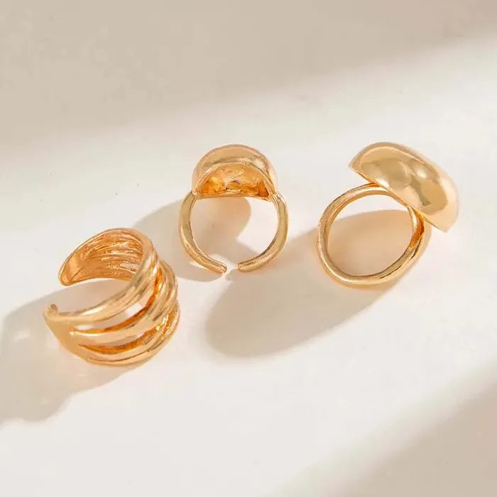 3Pcs Punk Gold Lava Geometric Rings Set for Women 2024 Trendy Jewelry