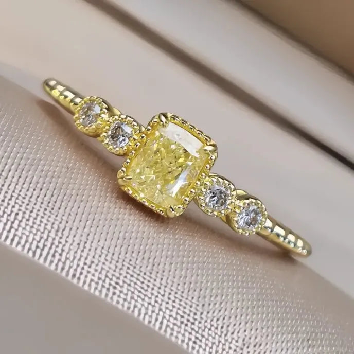 Geometric Yellow Cubic Zirconia Brass Women’s Ring Wedding Anniversary Jewelry