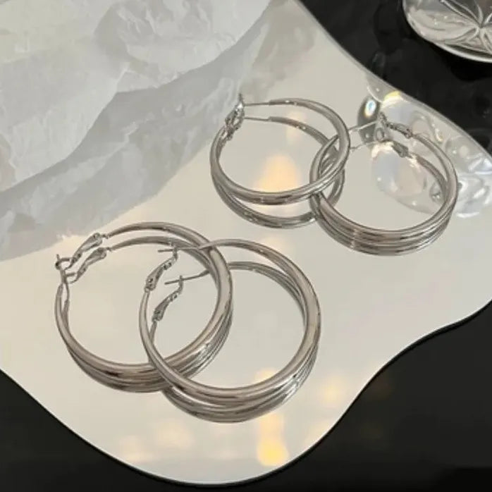 Glossy Chunky Gold Hoop Earrings for Women Geometric Vintage Jewelry