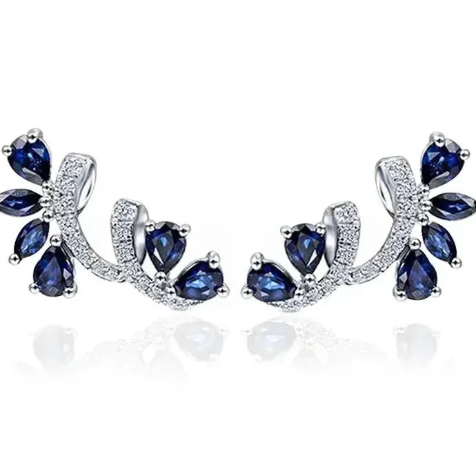 Blue Zircon Flower Stud Earrings Zinc Alloy Women’s Anniversary Gift Jewelry