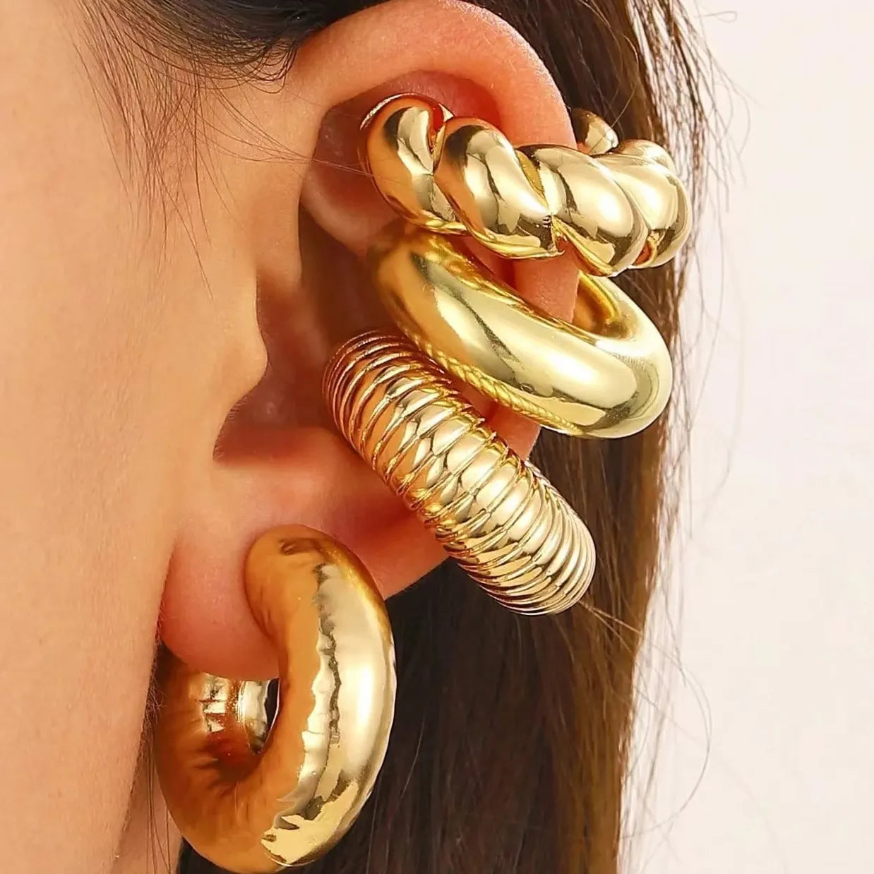 4Pc Vintage Geometric Clip Earrings Women Trendy C Shape Ear Cuff Jewelry
