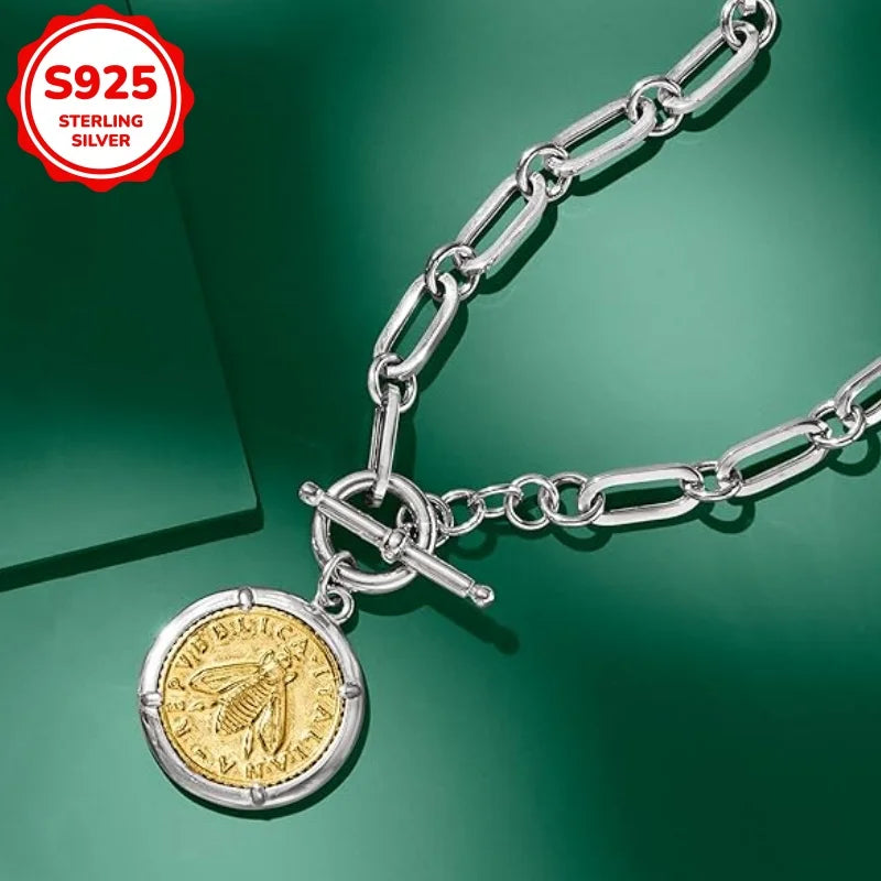 925 Silver 18K Gold Plated Bee Pendant Necklace Women Hoop Charm Gift Box