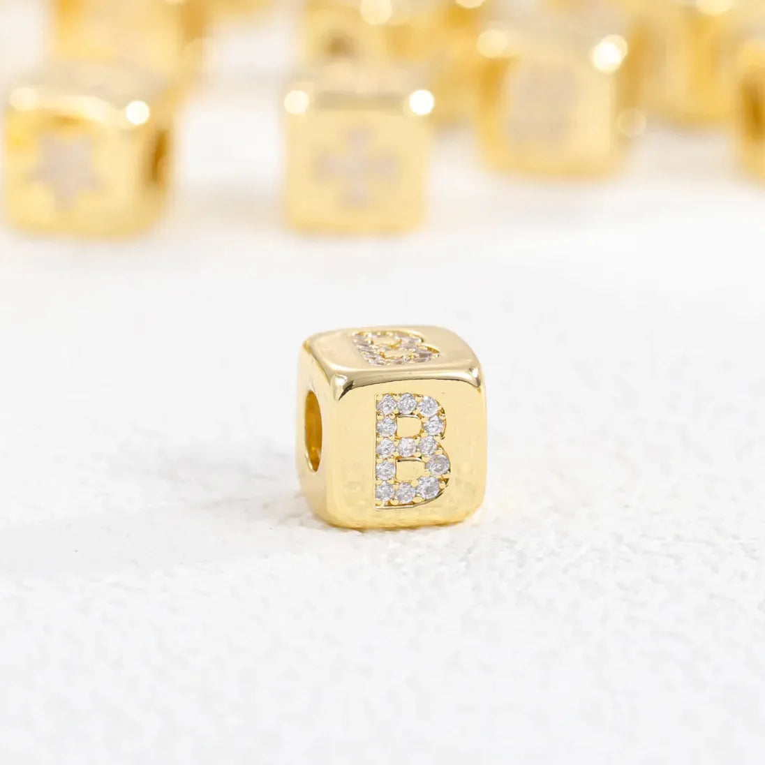 18K Gold Plated Stainless Steel Mini Cube Alphabet Necklace Zircon Choker
