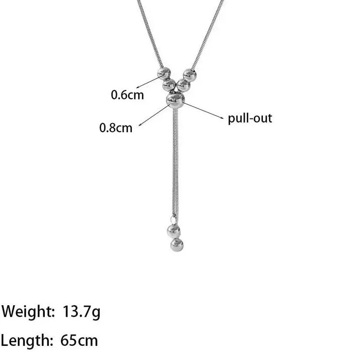 Stainless Steel Women’s Necklace Punk Silver Circle Ball Pendant Long Chain Jewelry