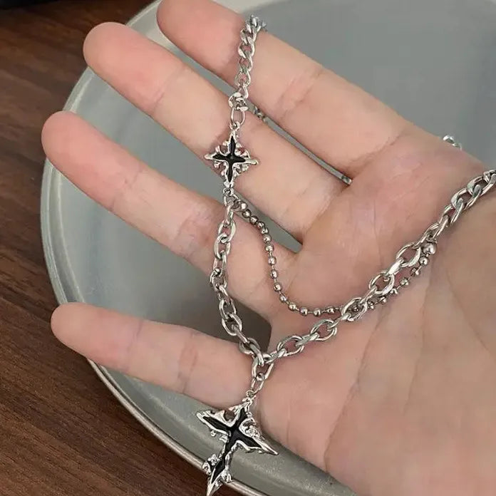 Punk Double Layer Cross Necklace for Women Men Halloween Charm Jewelry