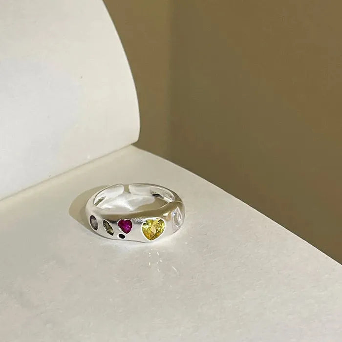 2026 Adjustable Heart-Shaped Colorful Zircon Ring for Women Jewelry