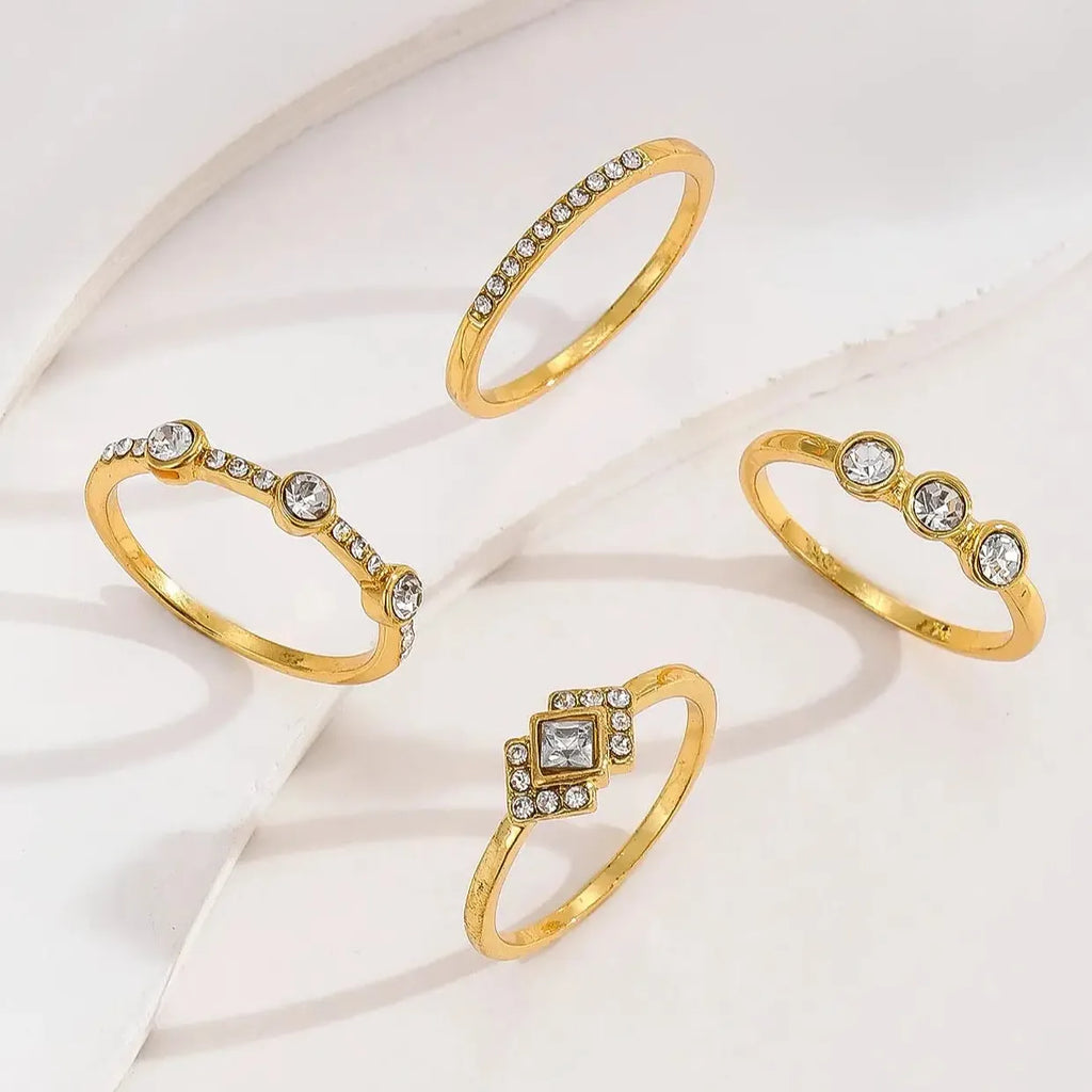 Modern Gold Color Cubic Zirconia Ring for Women Irregular Shape Zinc Alloy Jewelry
