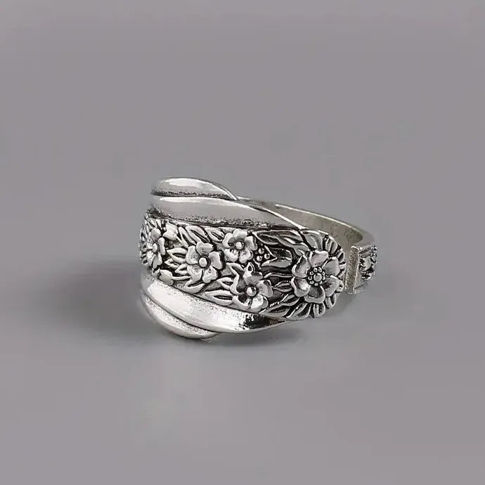 Punk Metal Carved Print Adjustable Silver Ring for Women Men Hip Hop Gift