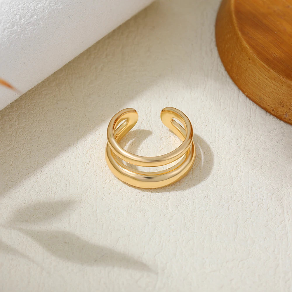 18K Gold Plated Geometric Zircon Chunky Dome Wide Knuckle Ring for Women