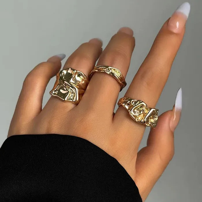 6Pcs Women's Silver Geometric Open Rings Set Metal Hollow Circle Jewelry