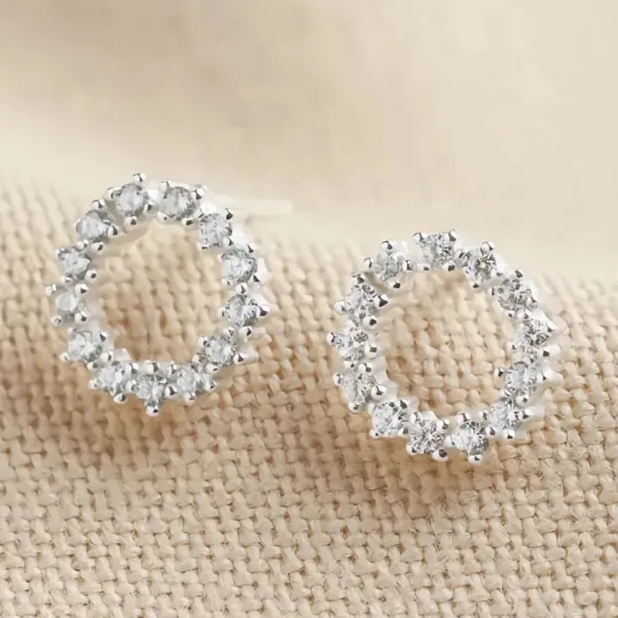 Geometric Circle Stud Earrings with Cubic Zirconia for Women