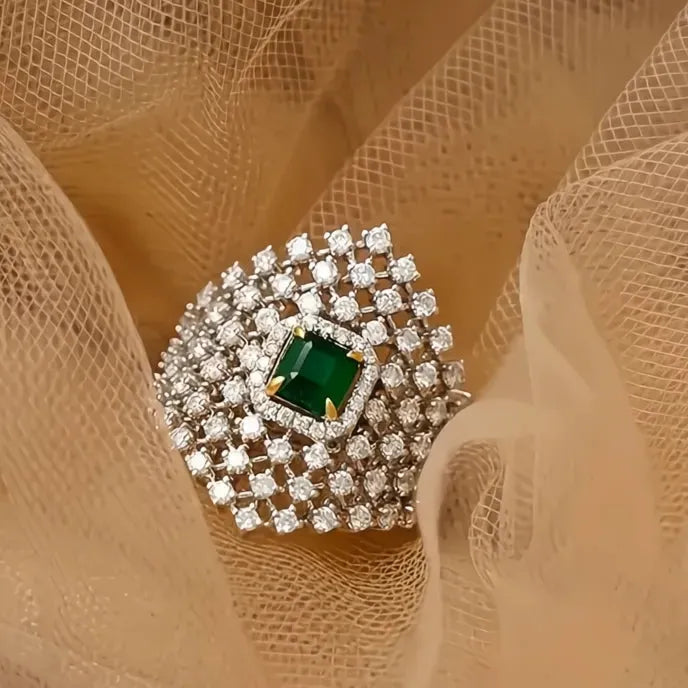 Elegant Women’s Geometric Hollow Brass Ring with Cubic Zirconia Cocktail Engagement Jewelry