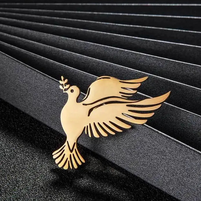 World Peace Dove Olive Branch Gold Zinc Alloy Brooch Pin for Men Women