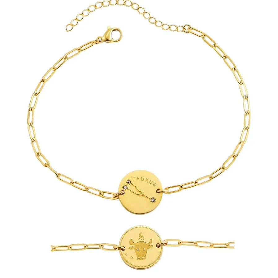 Handmade 12 Zodiac Sign Bracelet Titanium 18k Gold Plated Waterproof Hypoallergenic