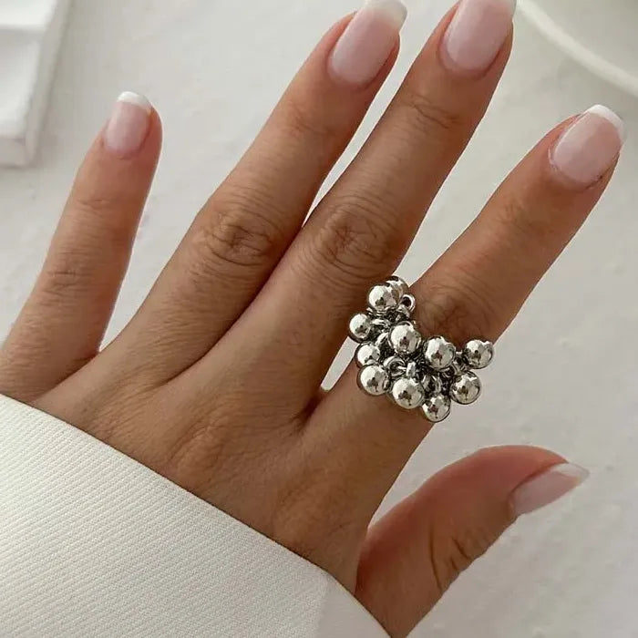 Vintage Adjustable Gold Metal Beads Open Ball Rings for Women Fashion Jewelry
