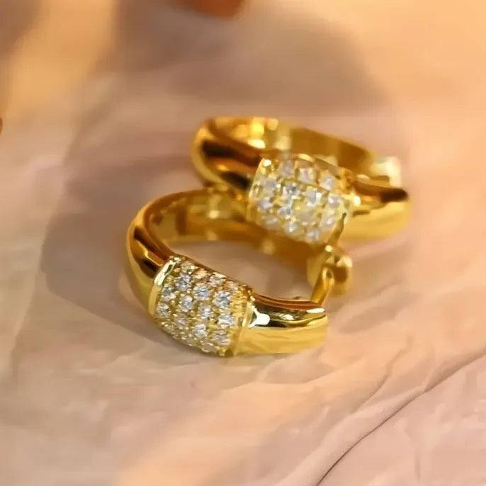 Gold Small Circle Hoop Earrings with Cubic Zirconia for Women Copper Alloy