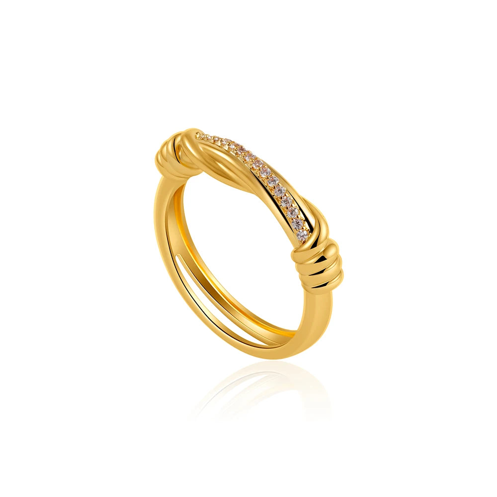 18K Gold Plated Zircon Twist Bilayer Circle Wedding Ring for Women Bride Jewelry