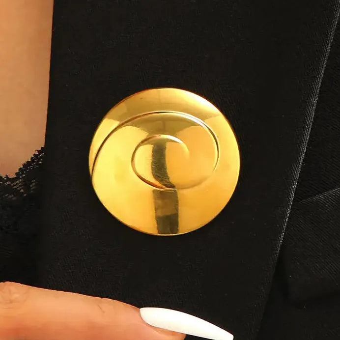 Minimalist Retro Stainless Steel Round Thread Vortex Brooch for Women Men