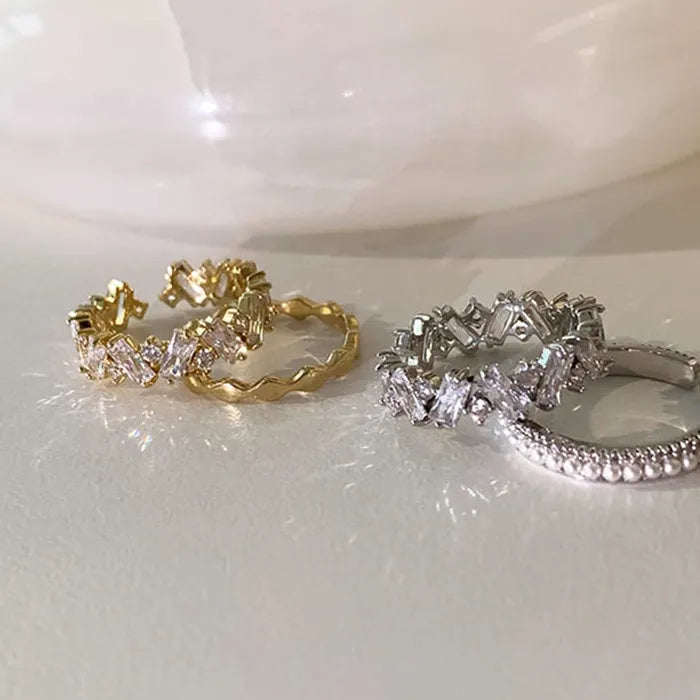 2026 Korea Fashion Copper Zircon Geometric Open Ring for Women Jewelry