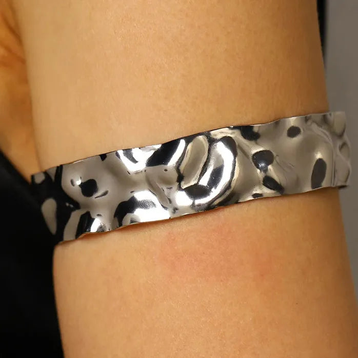 Punk Gothic Geometric Irregular Wrinkled Metal Necklace & Bracelet Set Women