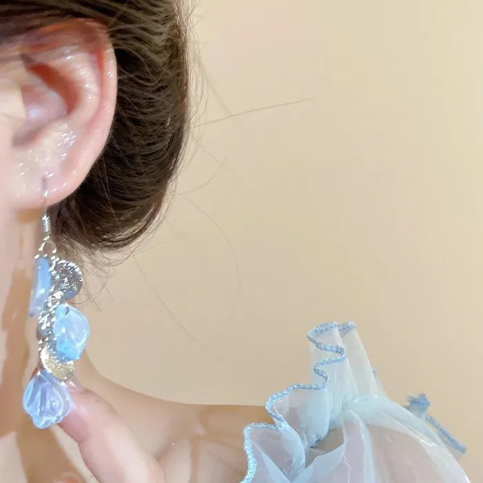 Gradient Blue Shell Resin Drop Earrings for Women Dangle Jewelry 2025