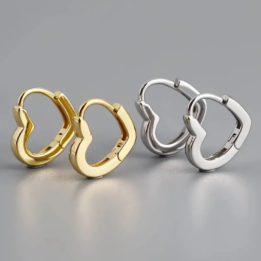 Minimalist Geometric Heart Hoop Earrings Silver & Gold Jewelry for Women