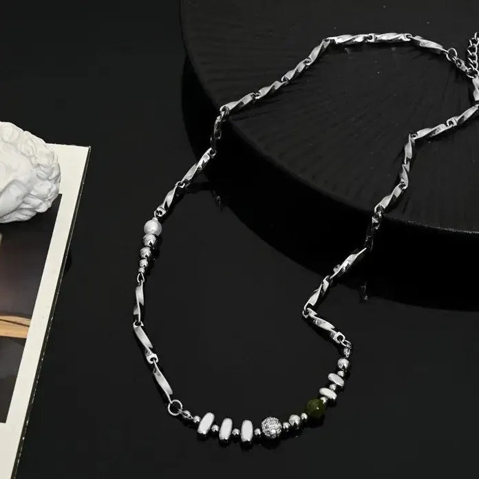 Punk Stainless Steel Irregular Beaded Splicing Circle Choker Necklace Men Hiphop Jewelry