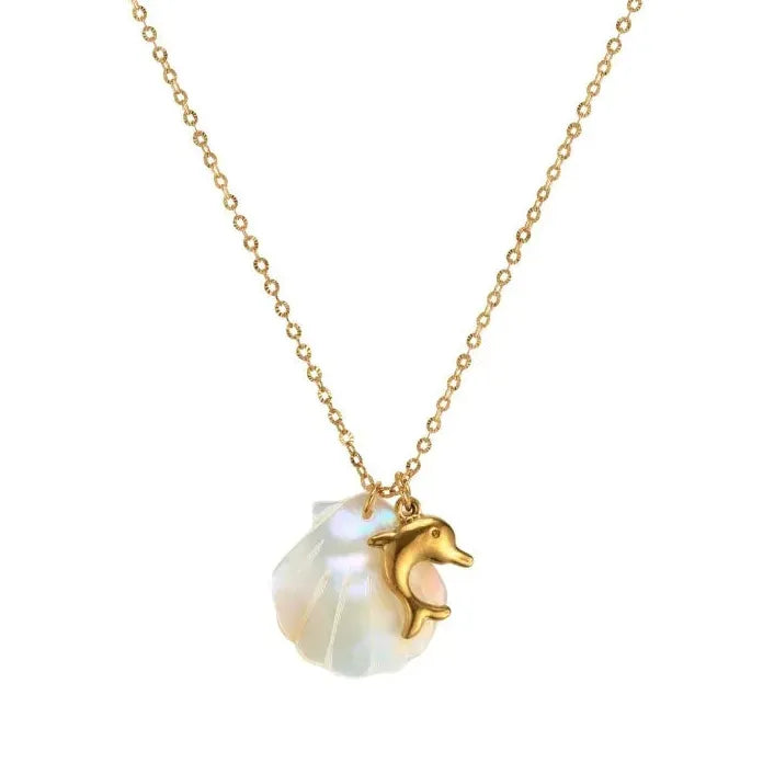 Boho White Shell Pendant Necklace Gold Stainless Steel Sea Turtle Star Choker