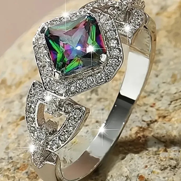 Women’s Cubic Zirconia Silver Geometric Wedding Ring Luxury Jewelry Brass