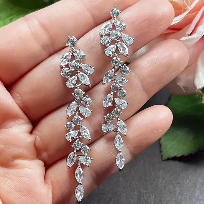 Aesthetic Korean Long Drop Earrings Full Paved Cubic Zirconia Jewelry