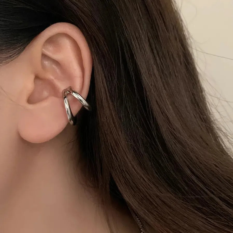 Punk Fake Piercing Double Circle Ear Cuff Clip Earrings for Women Men
