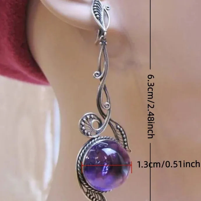 Elegant Retro Purple Imitation Crystal Drop Earrings Zinc Alloy Women’s Jewelry