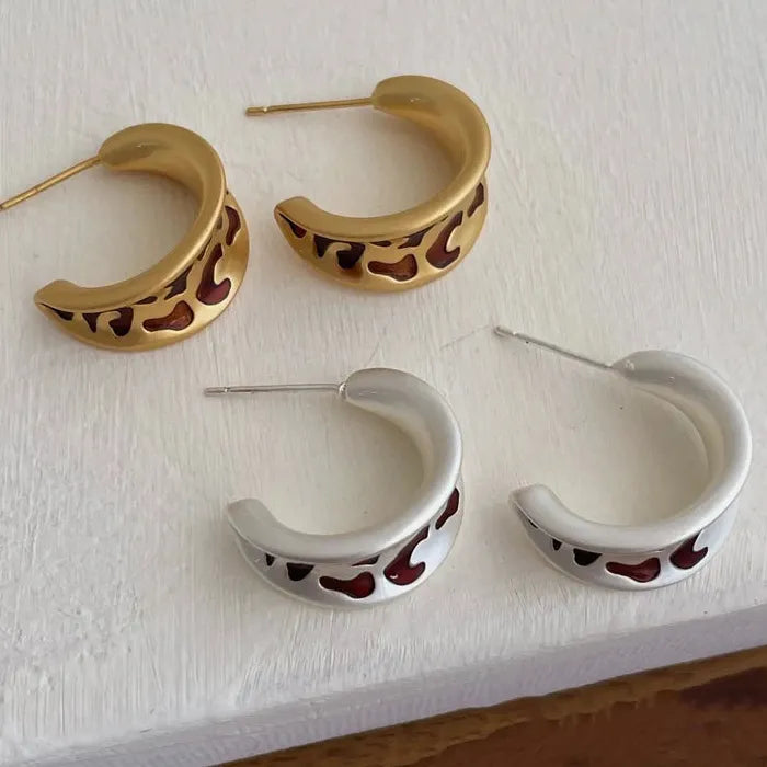 Vintage Leopard Print C-Shaped Zinc Alloy Dangle Earrings for Women Gift