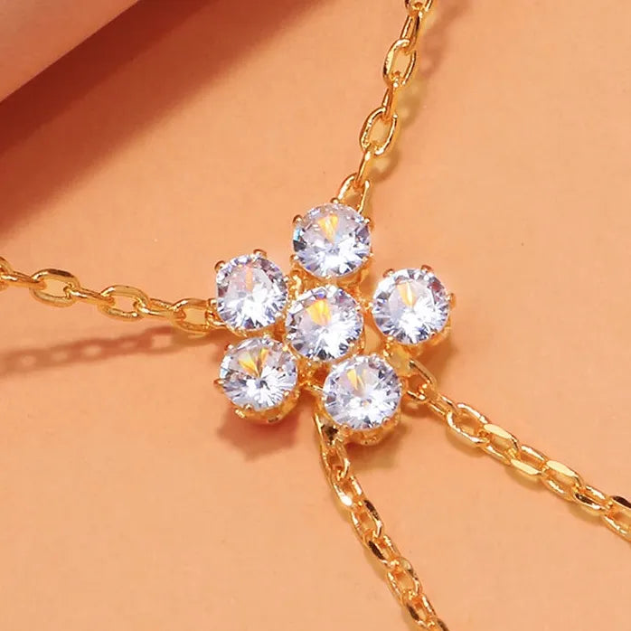 Minimalist Flower Zircon Bracelet for Women Gold Metal Double-Layer Chain Jewelry Charm