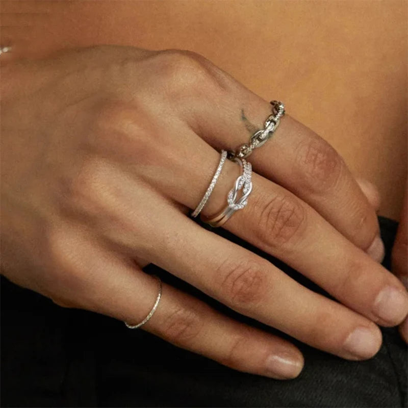 Bilayer Geometric Knot Couple Rings Waterproof Luxury Zircon Bride Engagement Jewelry
