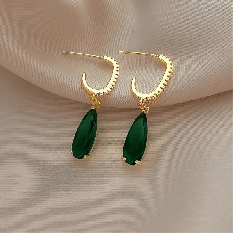 Pear Green Cubic Zirconia Drop Earrings for Women Gold Color Trendy Office Jewelry
