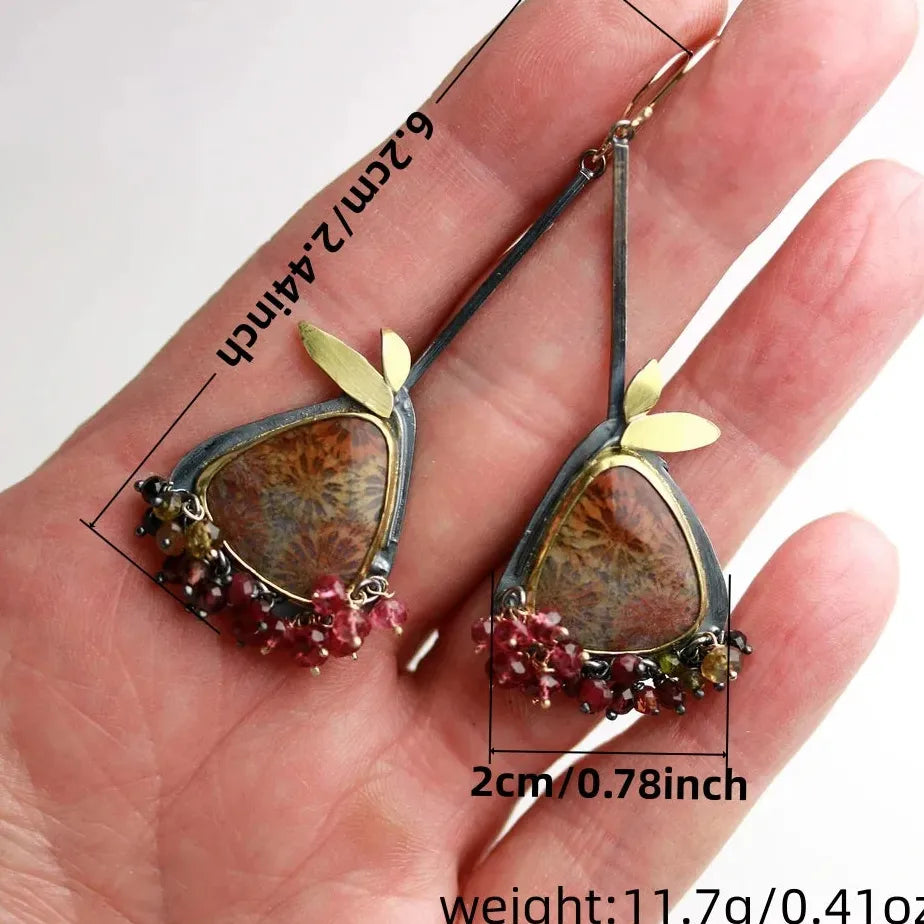 Handmade Colored Beaded Long Pendant Drop Earrings Zinc Alloy for Women
