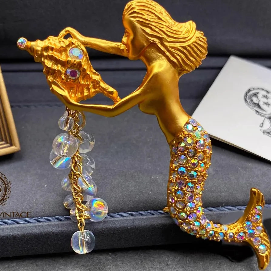 Luxury Mermaid Tassel Brooch Pin Jewelry for Men Women Party Accessory