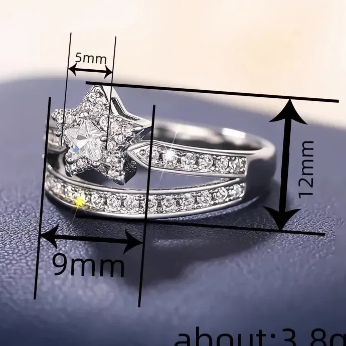 Star Women Ring Wedding Engagement Shining CZ Brass Jewelry Cocktail Ring