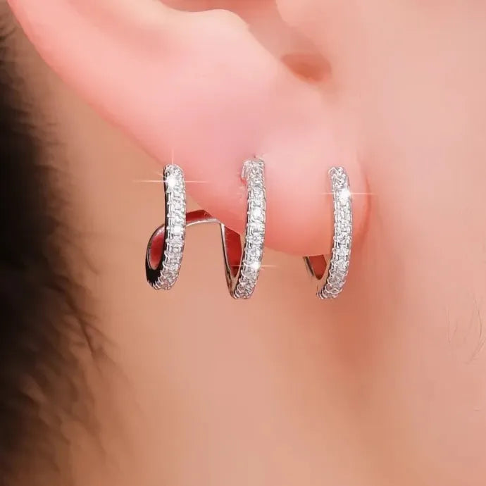 Silver Three Line Claws CZ Crystal Stud Earrings for Women Copper Alloy